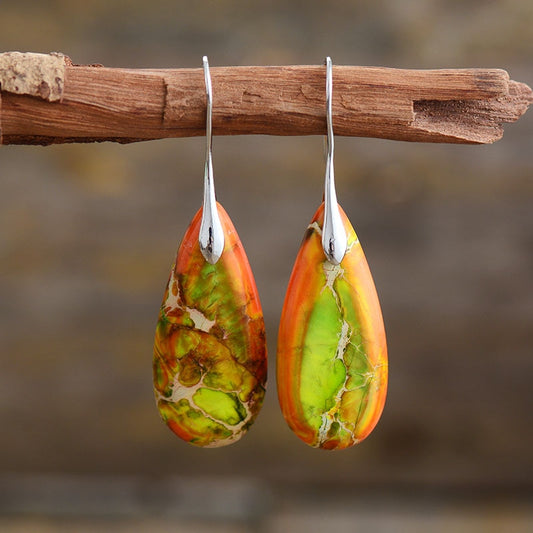 Boucles d'Oreilles Larmes en Jaspe orange