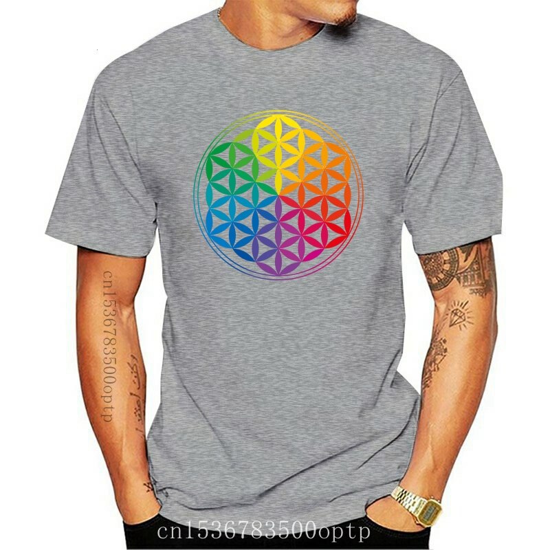 T-shirt en coton bio «Fleur de vie - Chakras» pour homme, à col rond Sa texture est très douce et confortable. Il est très agréable à porter et ce t-shirt se démarque par sa tenue et son aspect premium.imprimé en France  Le symbole «Fleur de vie - Chakras» imprimé sur le devant en fait un t-shirt absolument spirituel et vous donnera un look assuréme