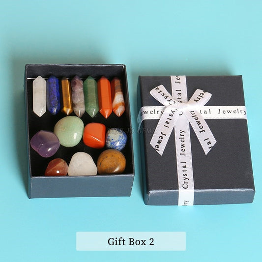 Coffret Reiki - Lot de 7 Pierres Naturelles & 7 Doubles Pointes