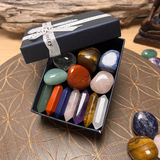 Coffret Reiki - Lot de 7 Pierres Naturelles & 7 Doubles Pointes