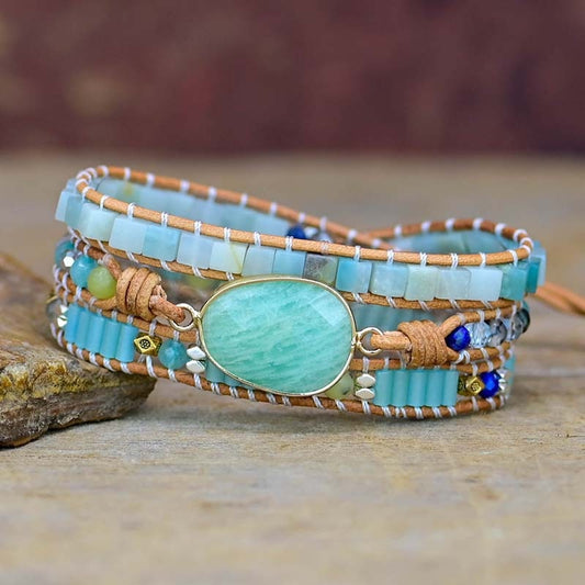 Bracelet Wrap "Pacifique" en Amazonite