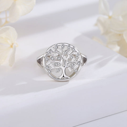 Bague Ajustable "Arbre de Vie Étincelant" en Argent