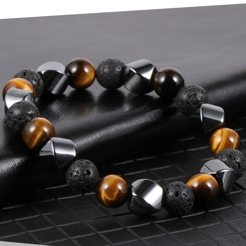 Bracelet Protection Homme en Pierre de Lave, Oeil de Tigre & Hématite - L'Arbre des Chakras