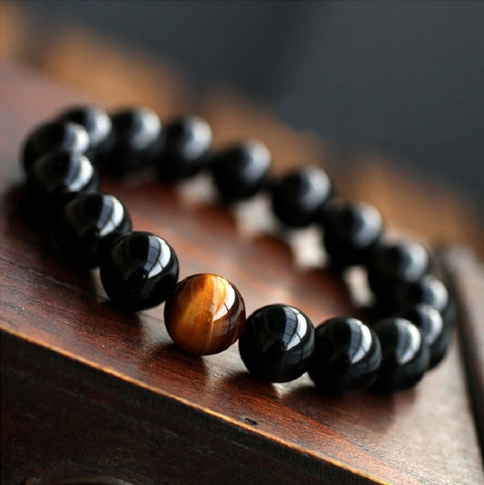 Bracelet Onyx avec  de perle en oeil de tigre, bracelet d'équilibre énergie