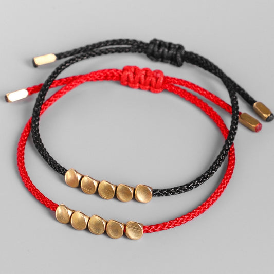 Bracelets Bouddhistes "Porte-Bonheur" Rouge & Noir avec Perles en Cuivre