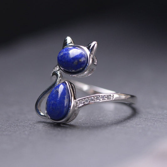 Bague Ajustable "Chat" en Lapis Lazuli