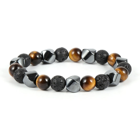 Bracelet Protection Homme en Pierre de Lave, Oeil de Tigre & Hématite - L'Arbre des Chakras